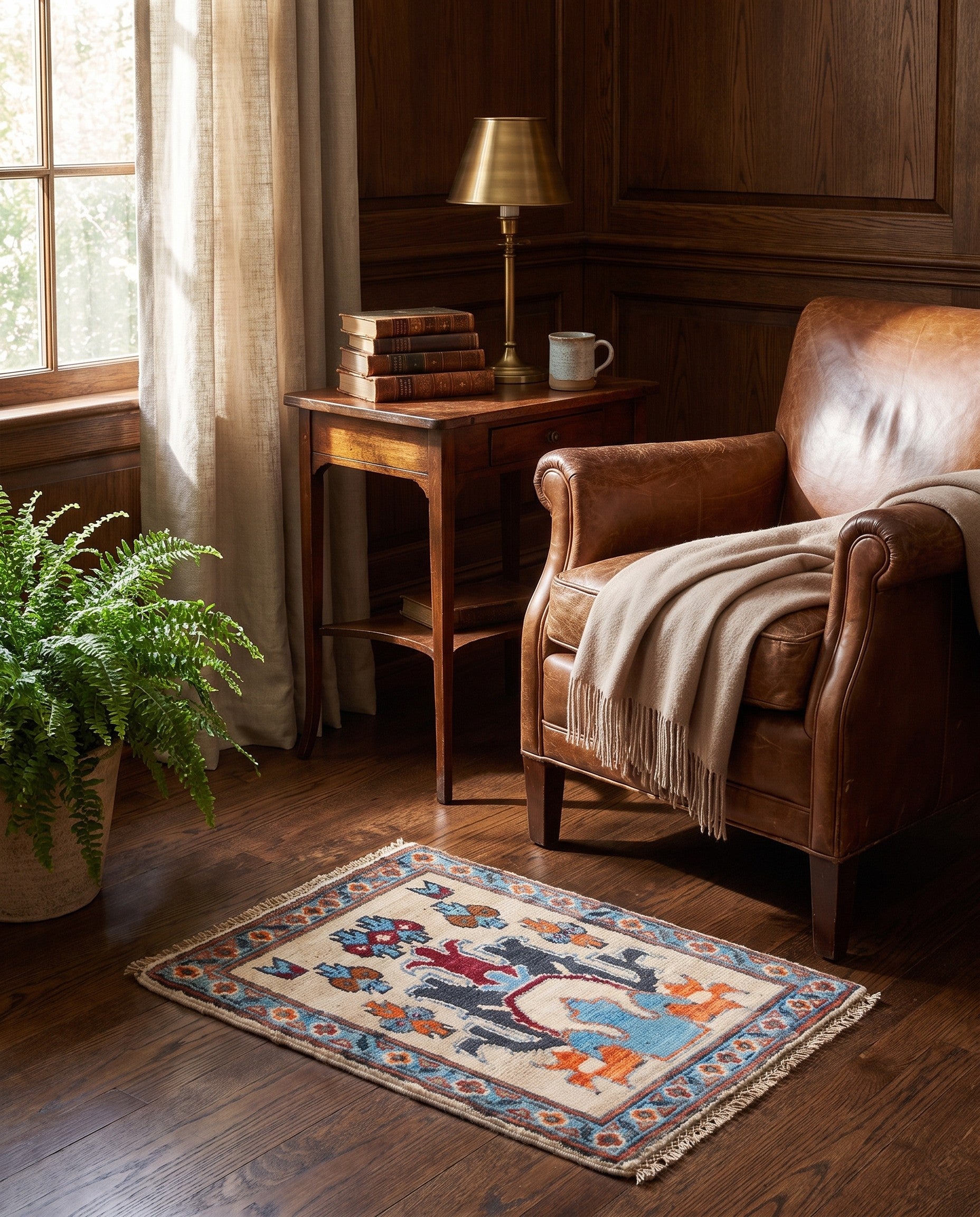 1' 4 x 2' Hand Knotted Ziegler Rug