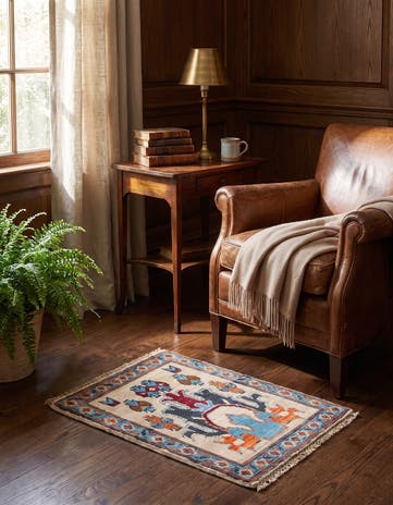 1' 4 x 2' Hand Knotted Ziegler Rug