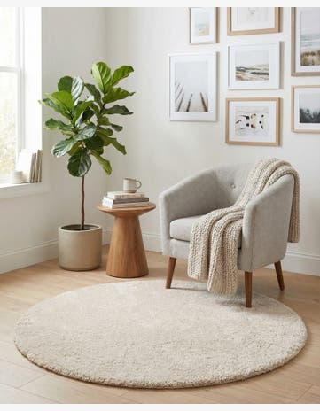 Oatmeal Beige Soft Solid Shag Round Rug