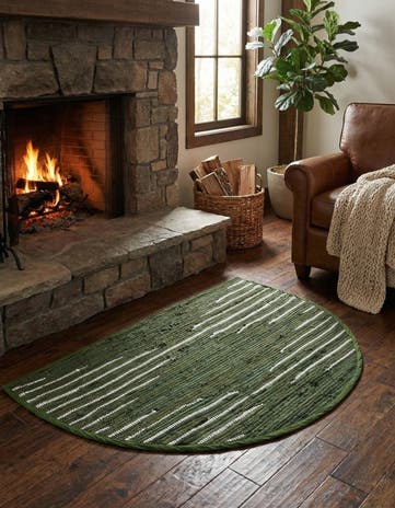 Green Hand Woven Chindi Cotton Hearth Rug