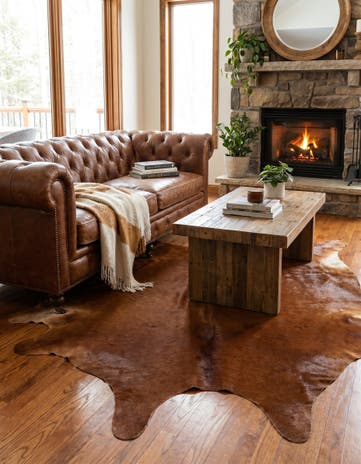 6' 7 x 7' 1 Cowhide Leather Square Rug
