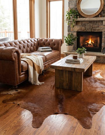 6' 7 x 7' 1 Cowhide Leather Square Rug