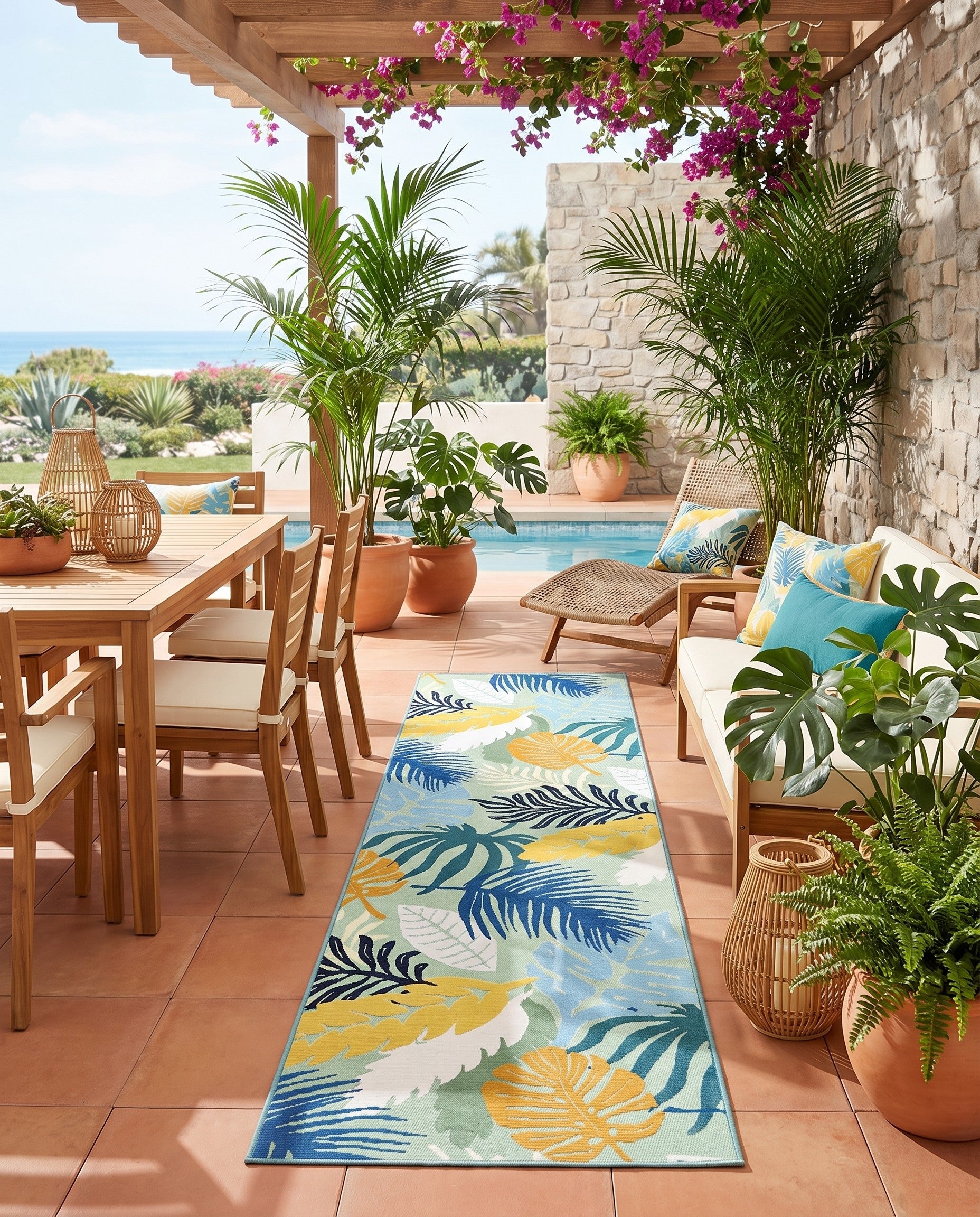 2' 7 x 10' Easy-Clean Botanical Indoor / Outdoor Runner Rug