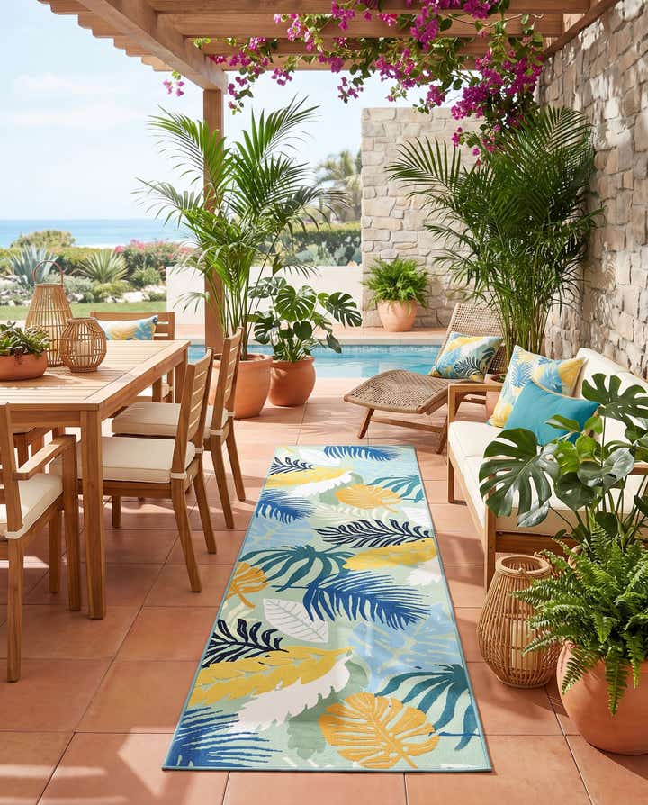 2' 7 x 10' Easy-Clean Botanical Indoor / Outdoor Runner Rug