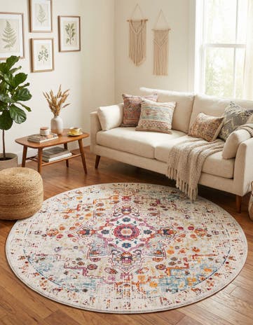 Beige Amulet Round Rug