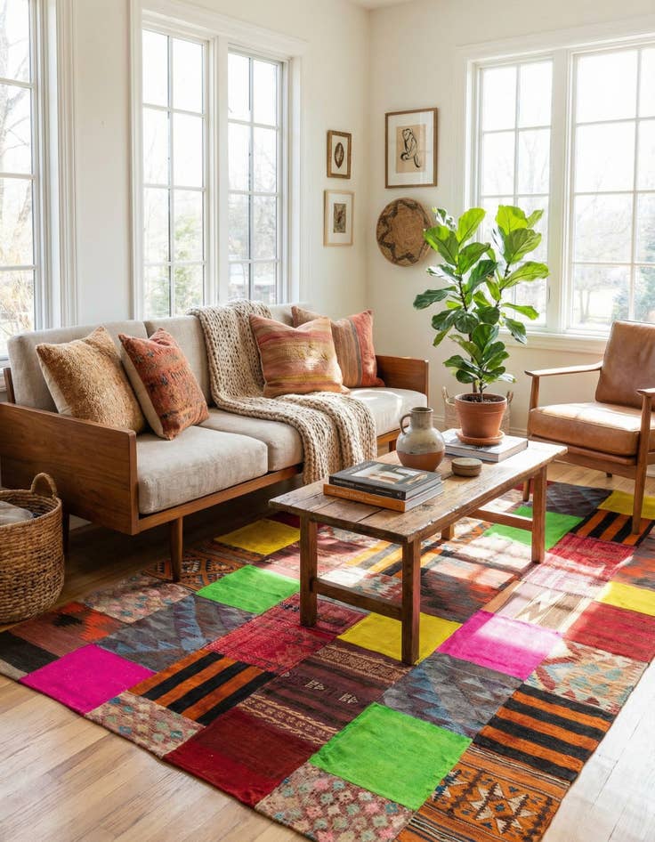 Detail image of 6' 7 x 9' 6 Hand Woven Kilim Patchwork Wool Rug