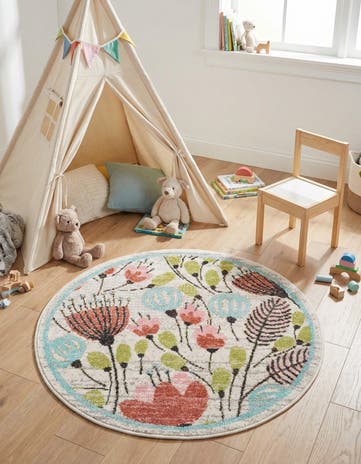 3' 3 x 3' 3 Flowers Whimsy Kids Round Rug