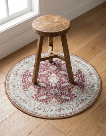 Burgundy Red Washable Timeless Round Rug