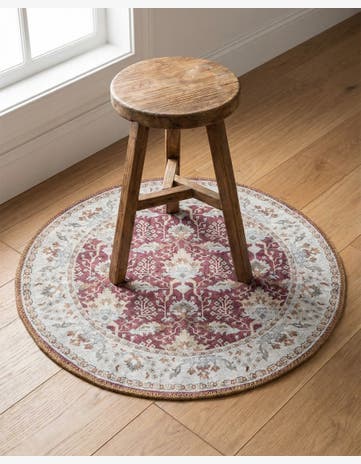 Burgundy Red Washable Timeless Round Rug