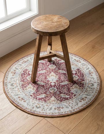 Burgundy Red Washable Timeless Round Rug