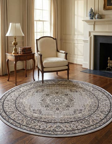 Light Blue Tabriz Design Round Rug