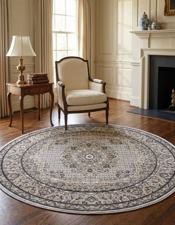 Light Blue Tabriz Design Round Rug