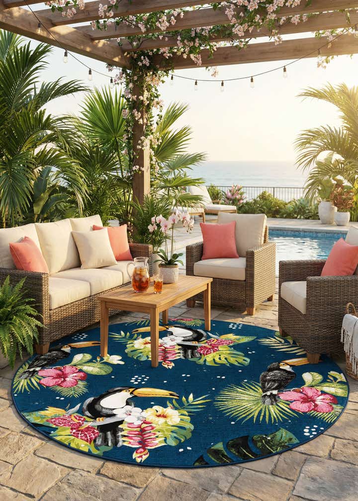 7' 10 x 7' 10 Easy-Clean Botanical Indoor / Outdoor Round Rug