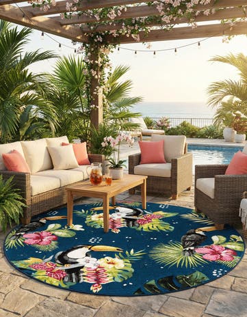 7' 10 x 7' 10 Easy-Clean Botanical Indoor / Outdoor Round Rug