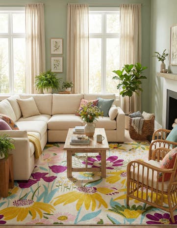 White Bloom Square Rug