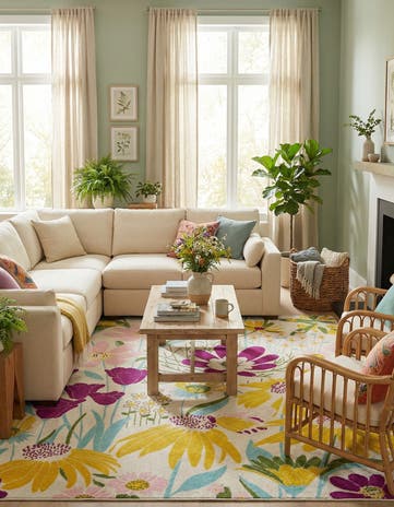 White Bloom Square Rug