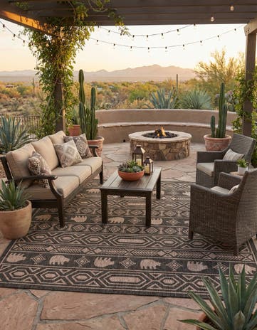 Black Easy-Clean Southwestern Indoor / Outdoor Square Rug