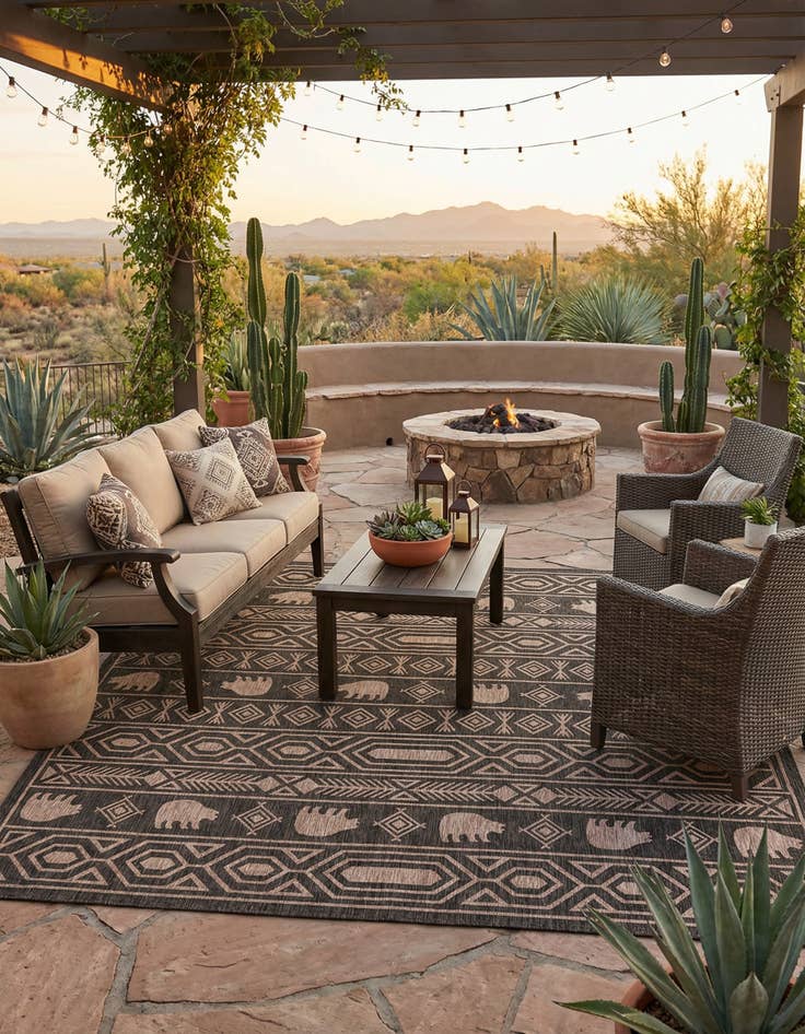 Detail image of 12' x 12' Easy-Clean Southwestern Indoor / Outdoor Square Rug