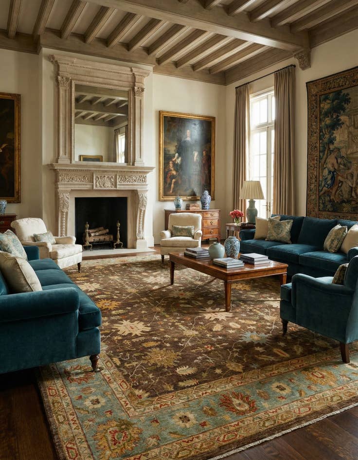 Detail image of 14' 1 x 18' 2 Hand Knotted Peshawar Ziegler Wool Rug