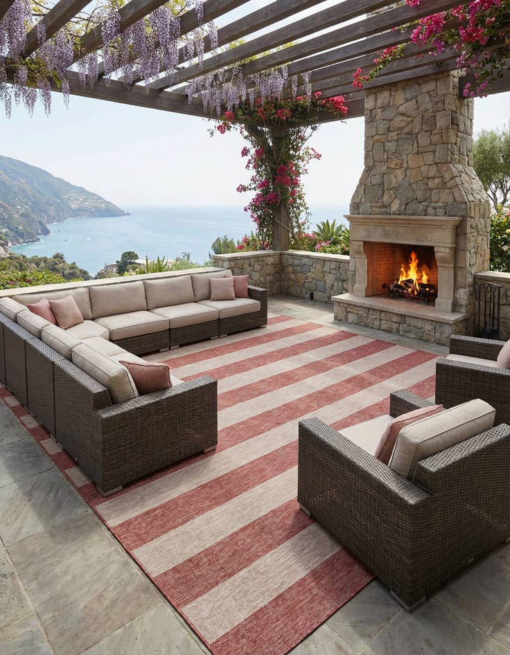 Detail image of 13' x 13'  Washable Striped Indoor / Outdoor Square Rug