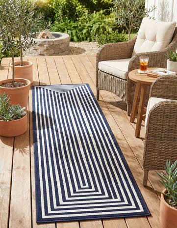 Navy Blue Easy-Clean Sabrina Soto Prescott Indoor / Outdoor Runner Rug