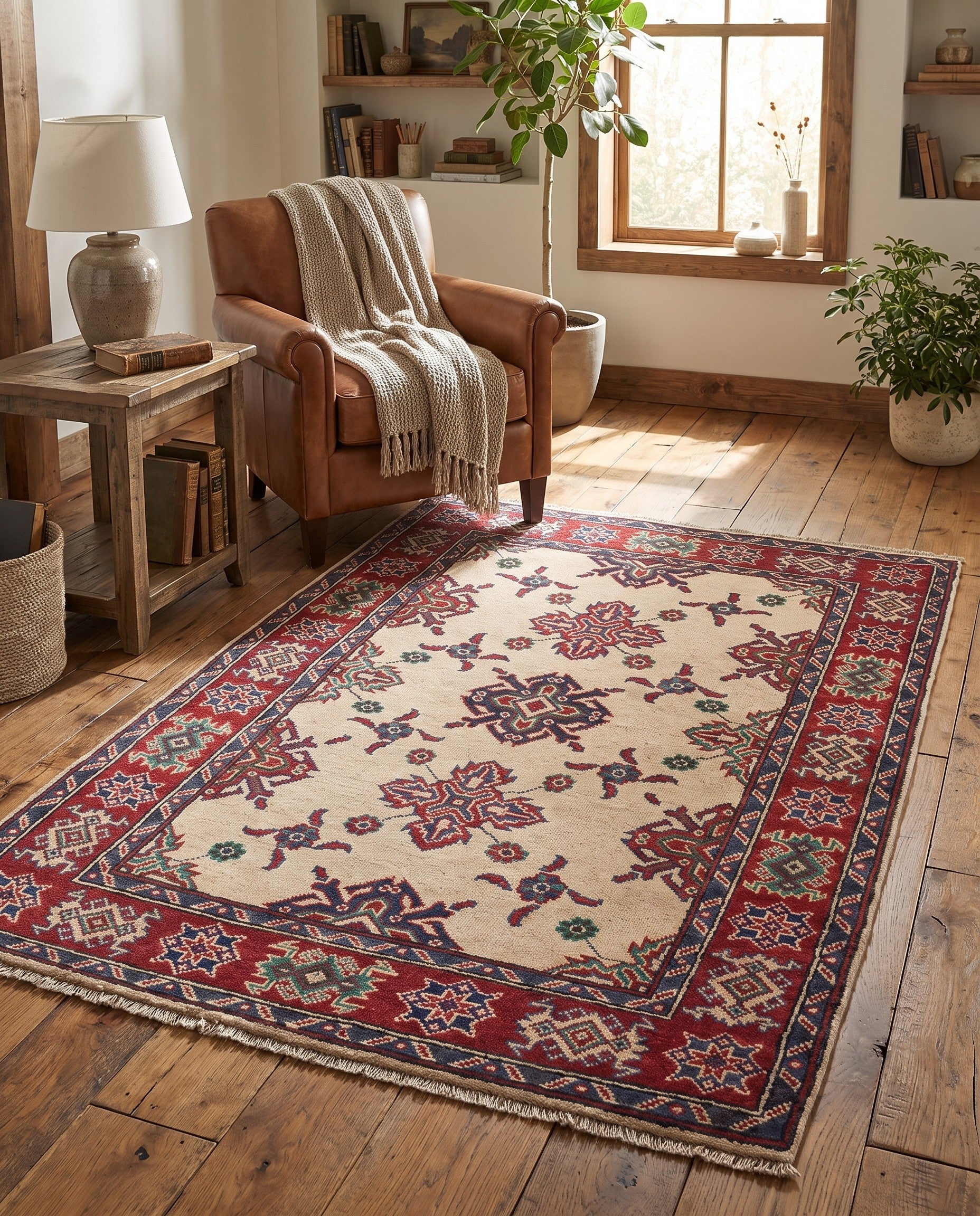 3' 4 x 4' 9 Hand Knotted Kazak Rug