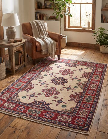3' 4 x 4' 9 Hand Knotted Kazak Rug