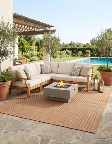 Light Brown Easy-Clean Border Indoor / Outdoor Square Rug