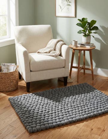 Gray Hand Woven Felt Ball Wool Rug