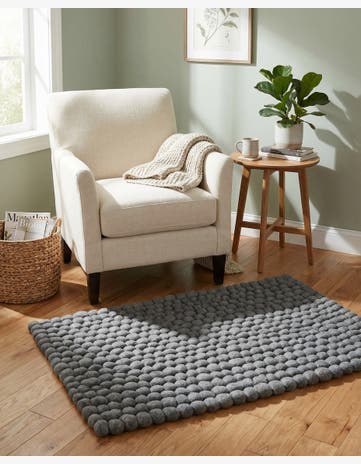 Gray Hand Woven Felt Ball Wool Rug