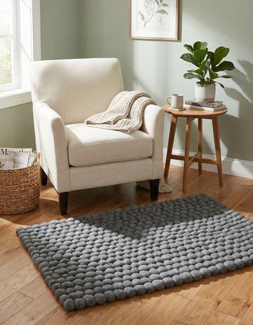 Gray Hand Woven Felt Ball Wool Rug