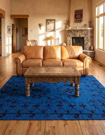 6' x 7' 4 Hand Woven Kilim Suzani Wool Square Rug