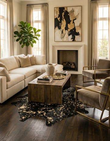Black and Gold Cowhide Leather Rug