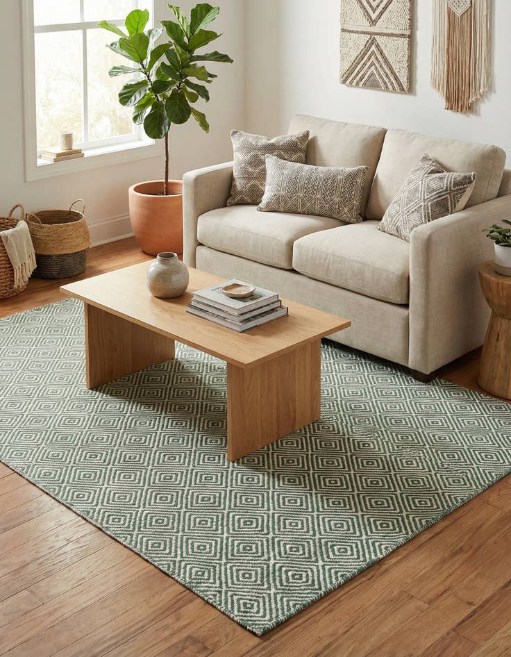 Detail image of 4' 1 x 6' 1  Hand Woven Geo Trellis Flatweave Rug