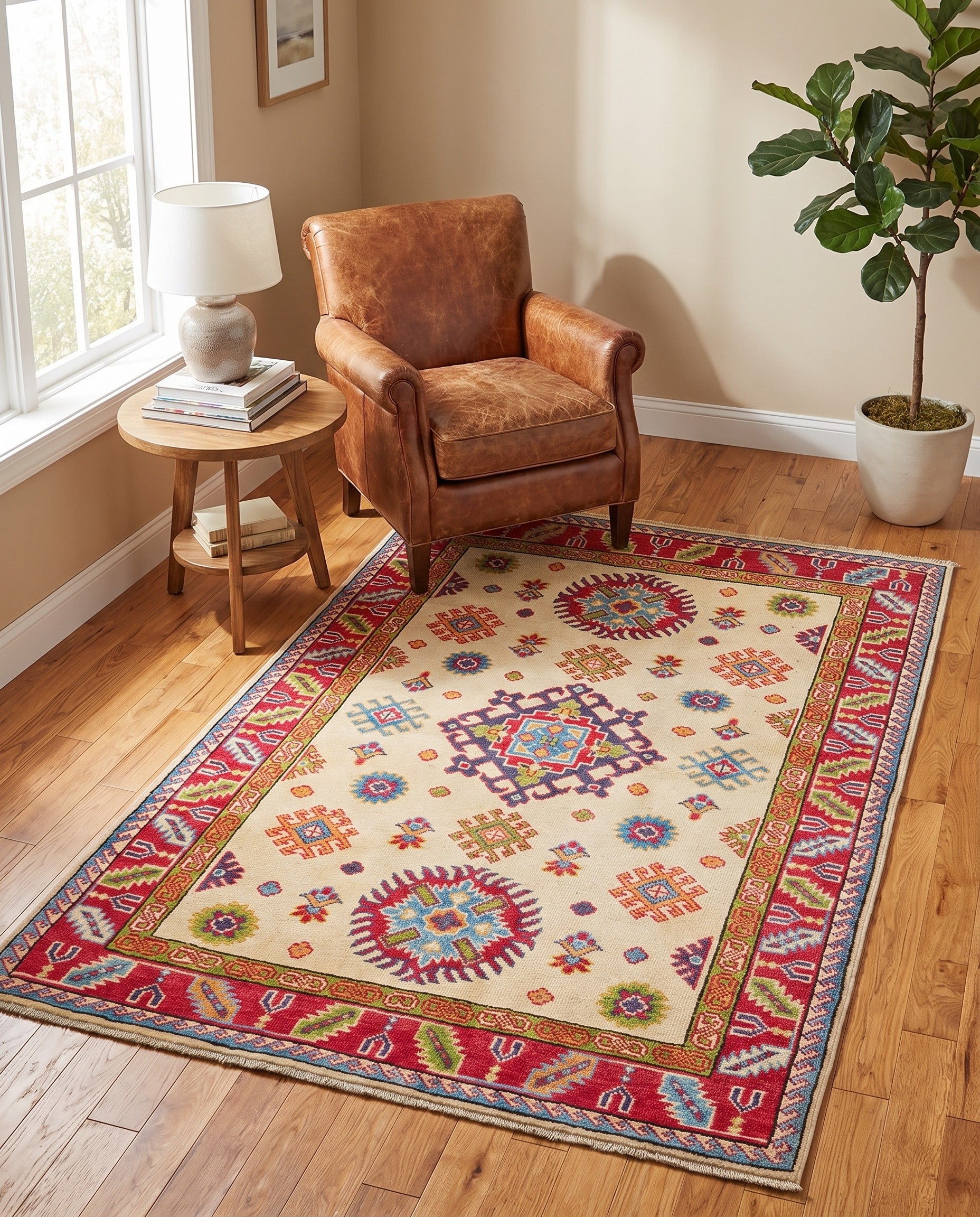 3' 5 x 4' 11 Hand Knotted Kazak Rug