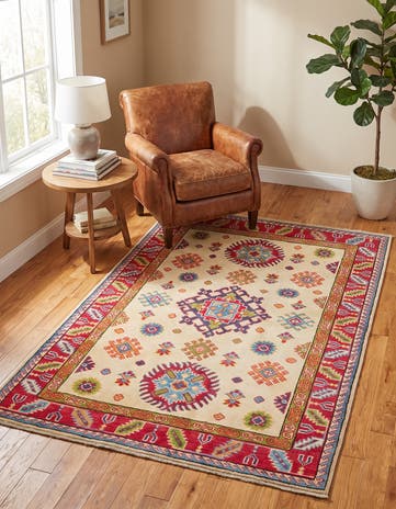 3' 5 x 4' 11 Hand Knotted Kazak Rug