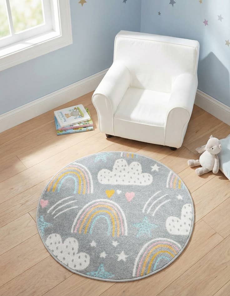 Detail image of 3' 3 x 3' 3 Clouds and Rainbows Whimsy Kids Round Rug
