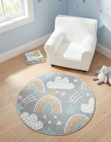 3' 3 x 3' 3 Clouds and Rainbows Whimsy Kids Round Rug