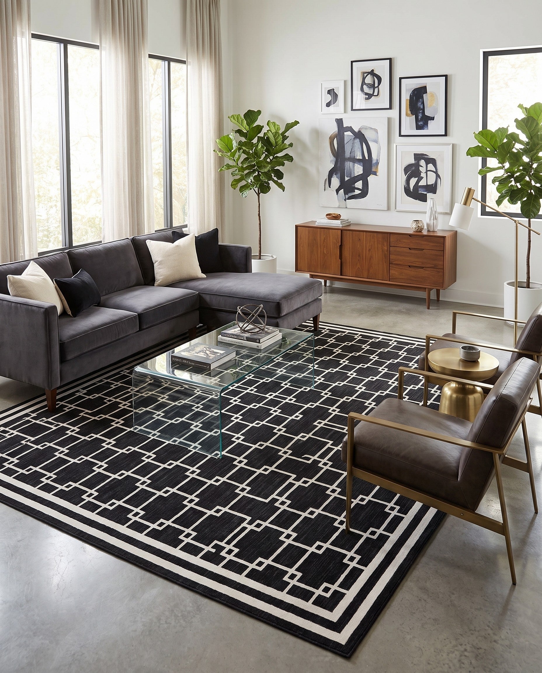 Jill Zarin Black Metropolitan Uptown Square Rug