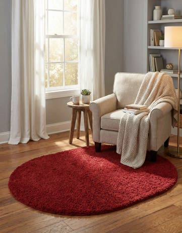 Cherry Red Everyday Shag Oval Rug