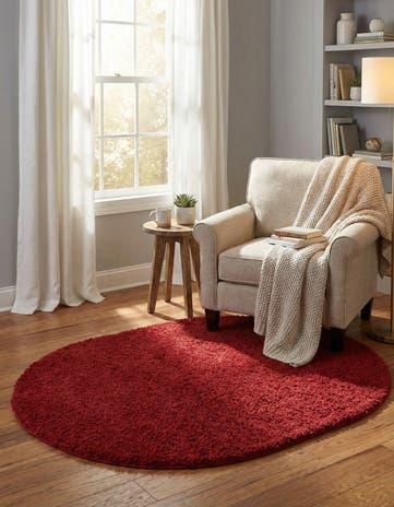 Cherry Red Everyday Shag Oval Rug