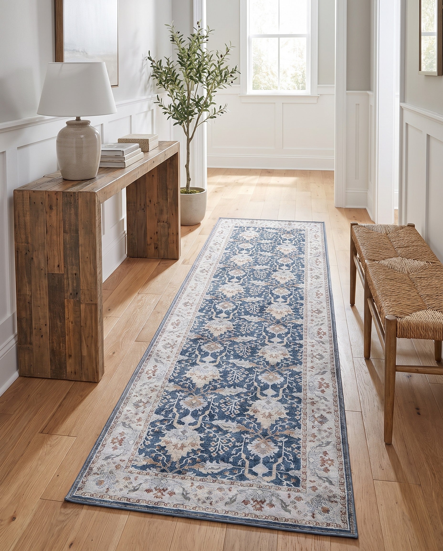 Navy Blue Washable Timeless Runner Rug
