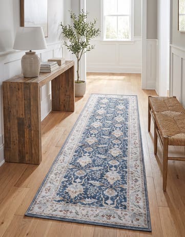 Navy Blue Washable Timeless Runner Rug