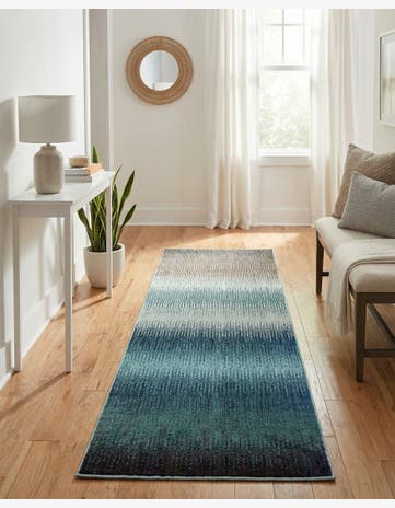 Blue Washable Hyacinth Runner Rug
