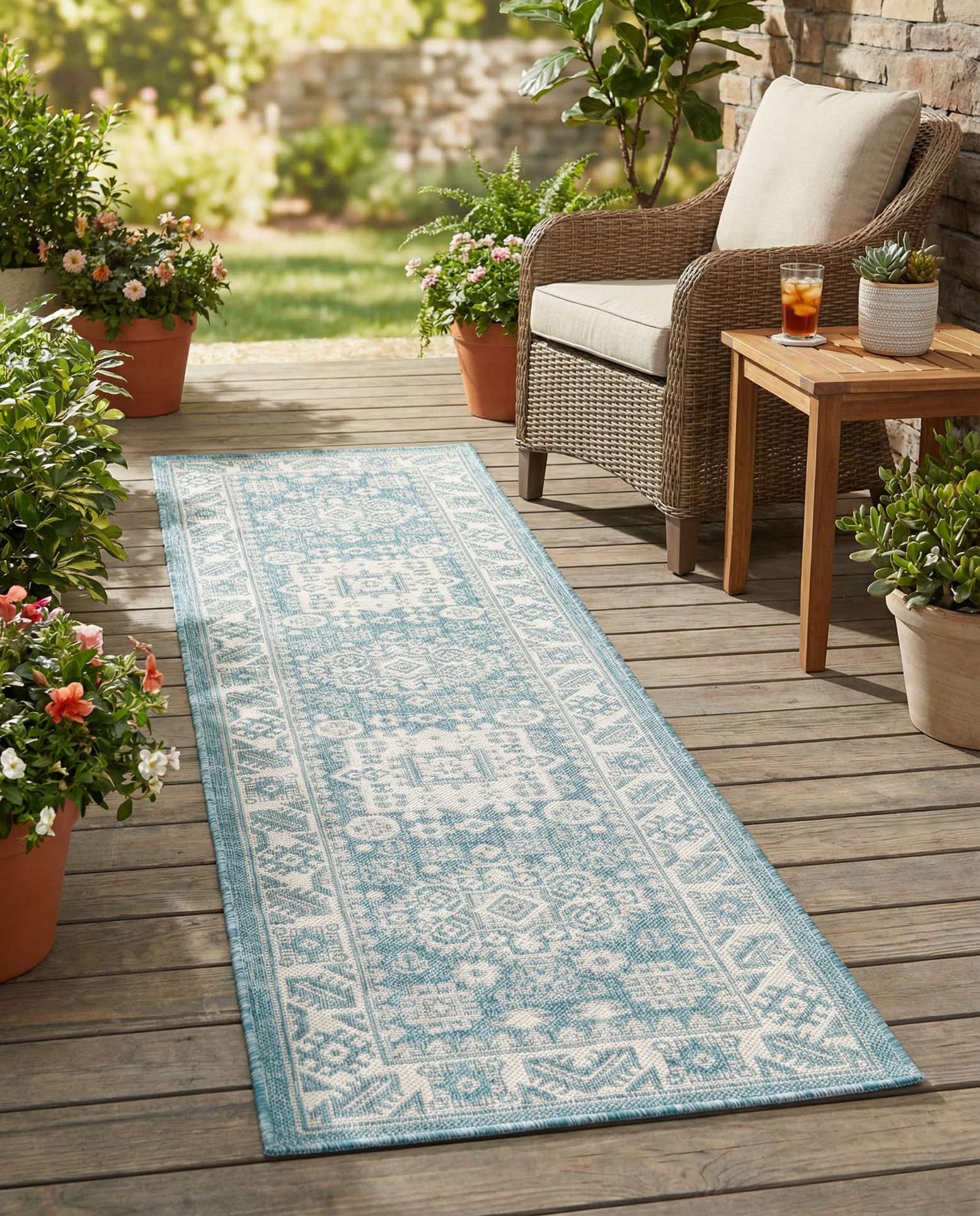 2' x 8' Easy-Clean Aztec Indoor / Outdoor Runner Rug