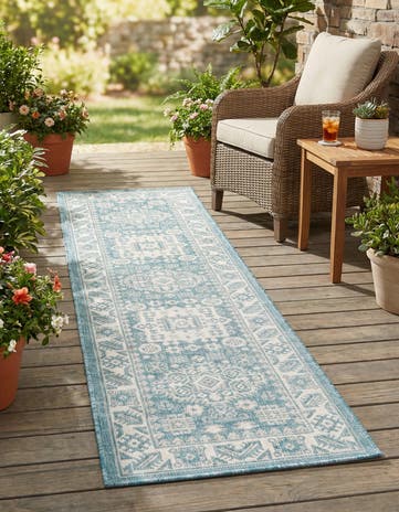 Aqua Easy-Clean Aztec Indoor / Outdoor Runner Rug