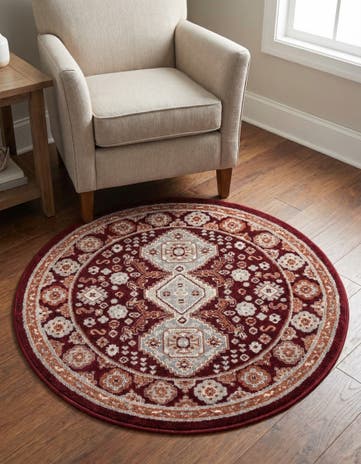 Burgundy Red Kamala Washable Round Rug