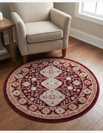 Burgundy Red Kamala Washable Round Rug