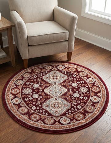 Burgundy Red Kamala Washable Round Rug