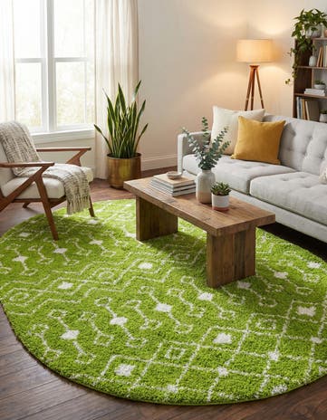 Green Moroccan Trellis Shag Oval Rug